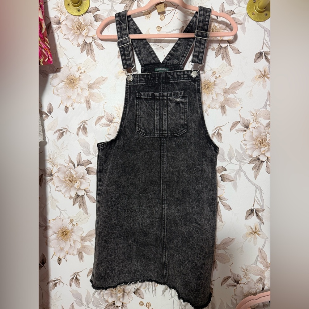 Wild Fable Black Washed Denim Overall Dress with Pink Tee - Picture 3 of 6